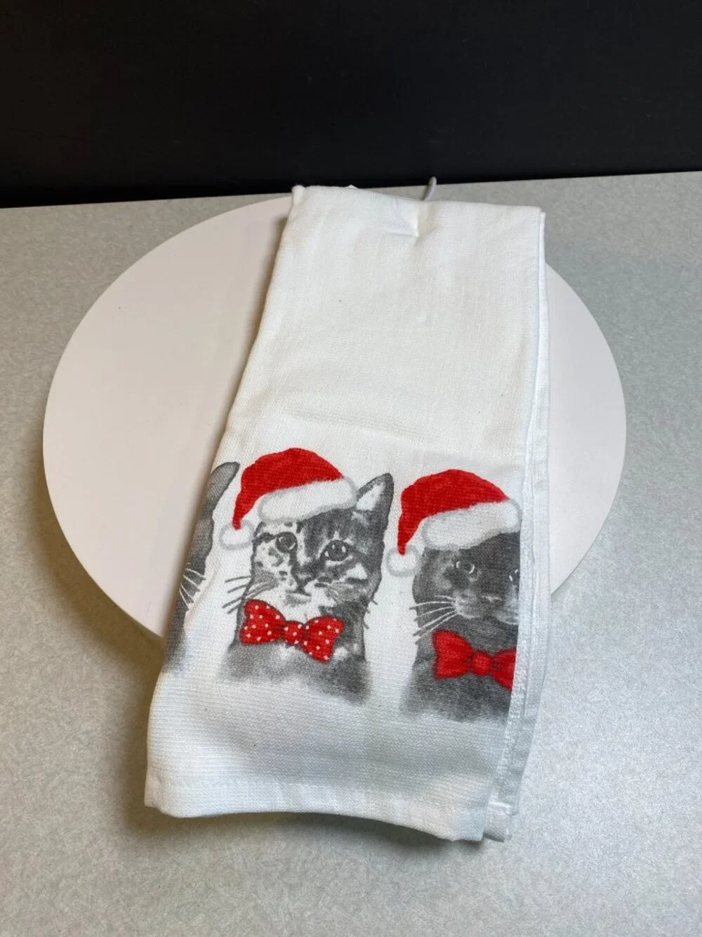CASABA Christmas Cat Kitchen Towels Set of 2 100% Cotton NWT